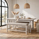 Vile Counter-Height Dining Bench | Gray Fabric Seat | Antique White Wood