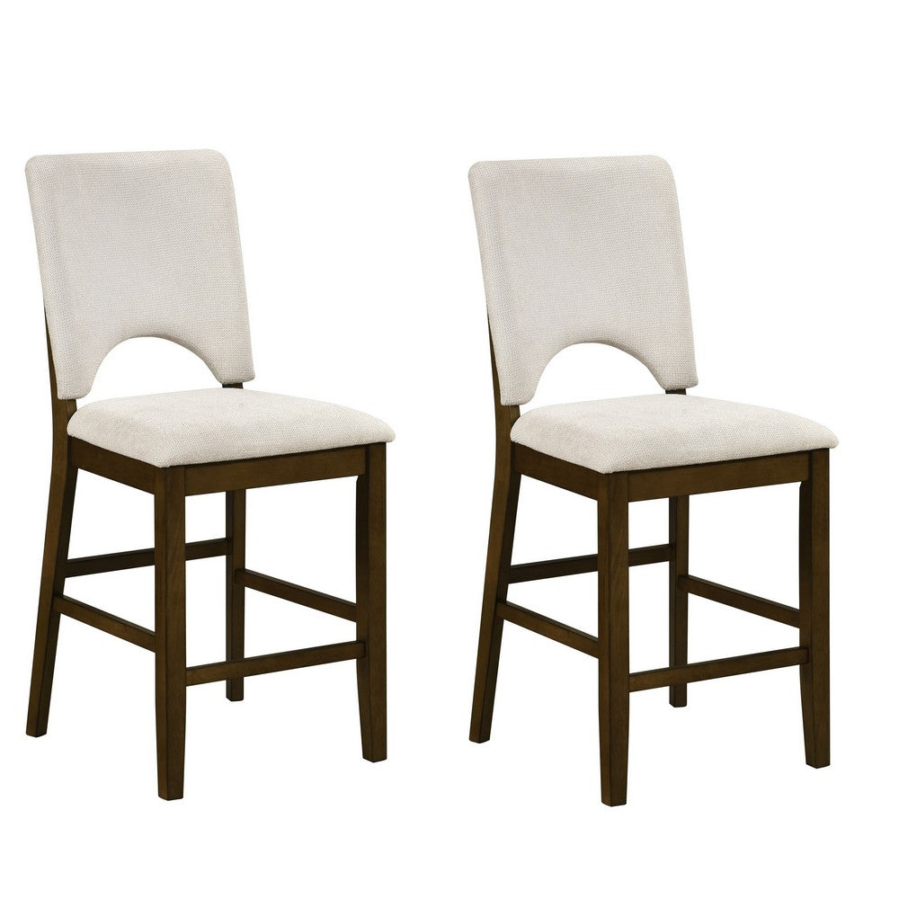 Andre Counter Height Chair | Set of 2 | Brown Wood Frame | Beige Fabric