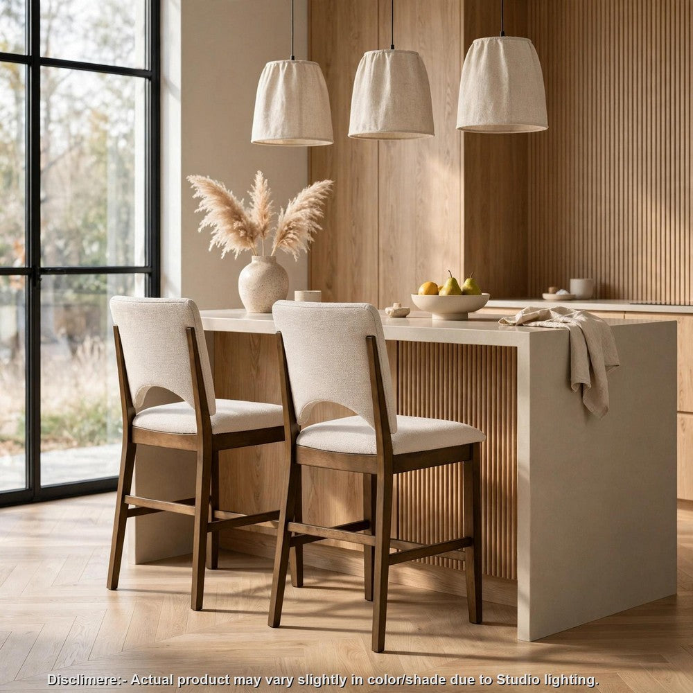 Andre Counter Height Chair | Set of 2 | Brown Wood Frame | Beige Fabric