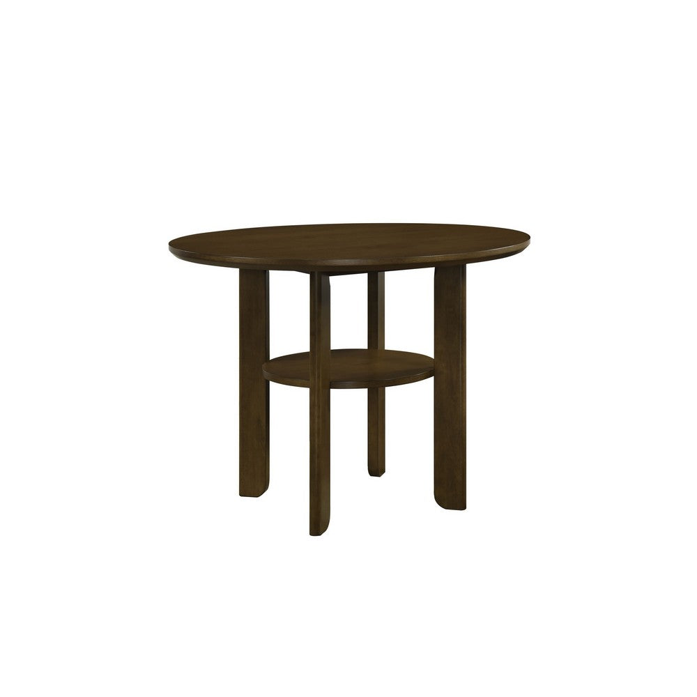 Andre Round Counter-Height Table with Open Shelf Base | Brown Wood | 48"