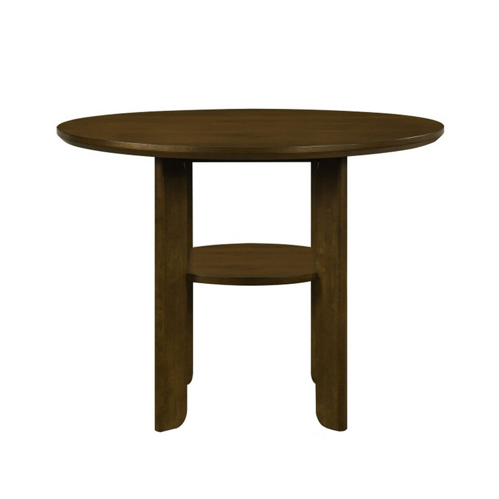 Andre Round Counter-Height Table with Open Shelf Base | Brown Wood | 48"