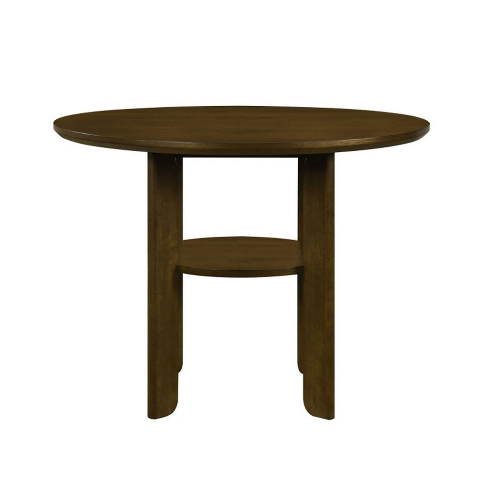 Andre Round Counter-Height Table with Open Shelf Base | Brown Wood | 48"
