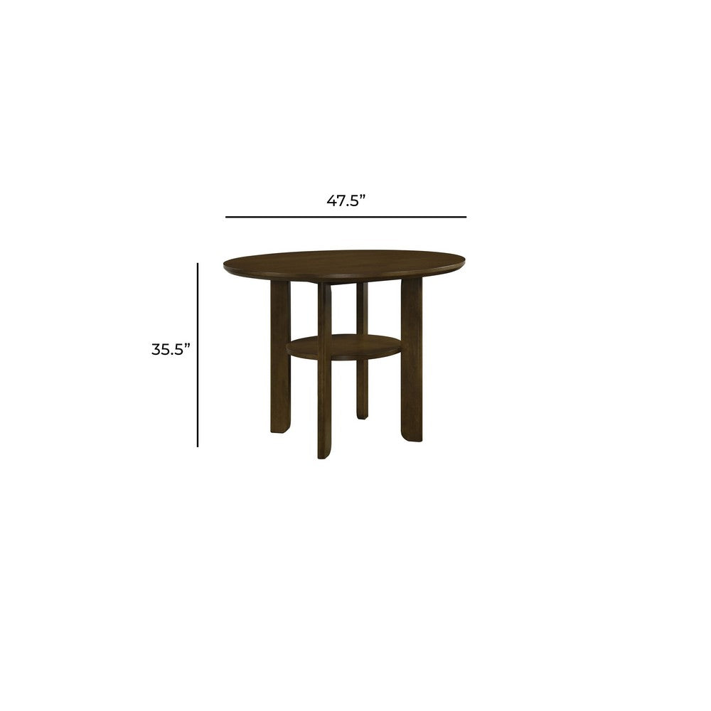 Andre Round Counter-Height Table with Open Shelf Base | Brown Wood | 48"