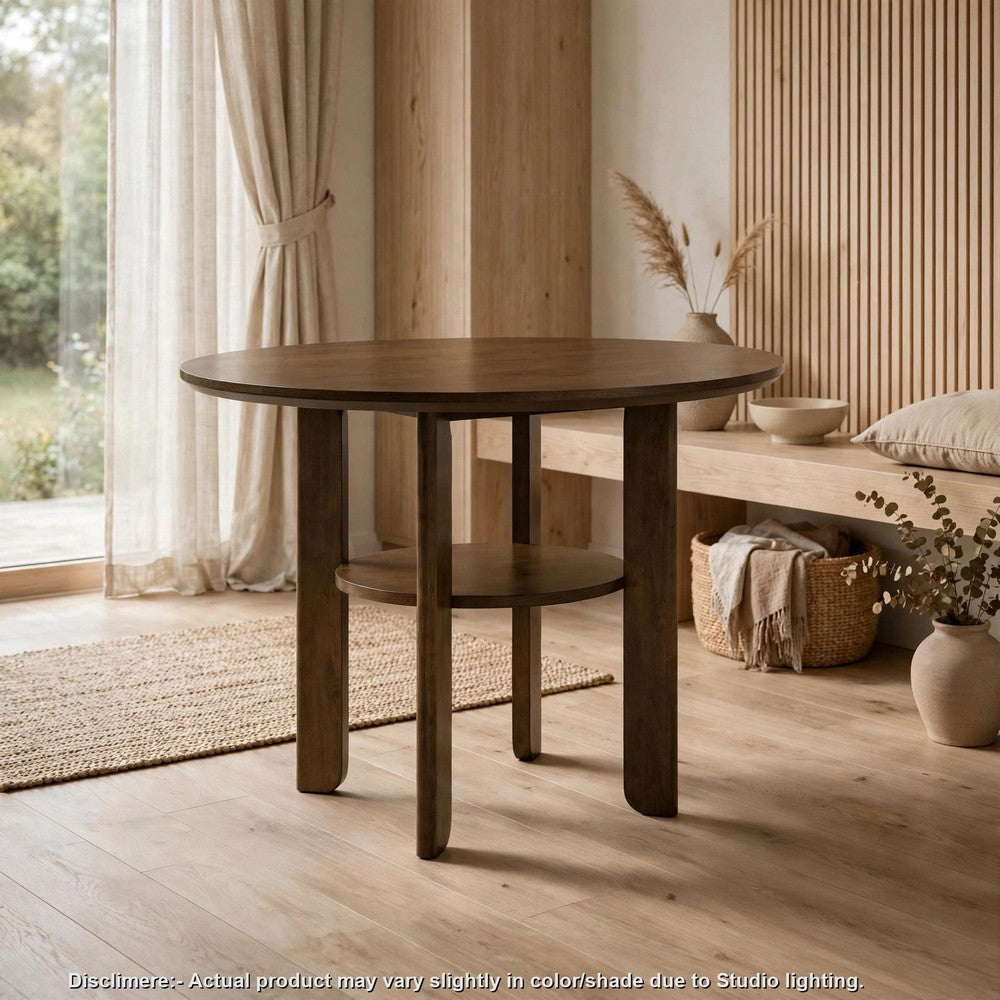 Andre Round Counter-Height Table with Open Shelf Base | Brown Wood | 48"