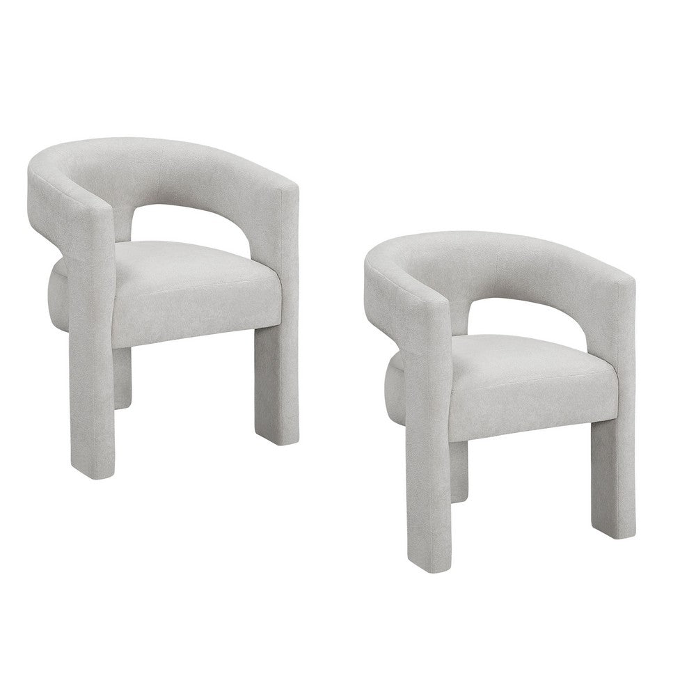 Mez Dining-Side Chair | Curved Design | Set of 2 | Light Gray Boucle