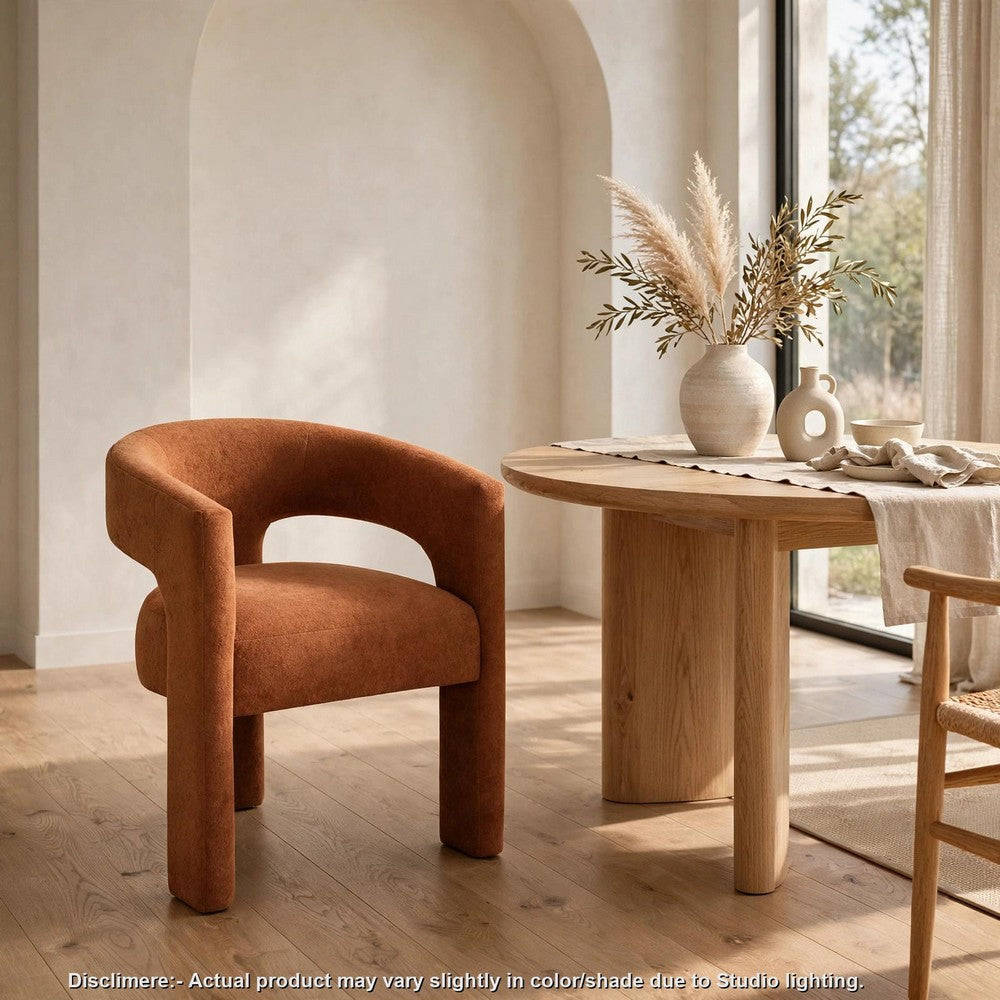 Mez Dining-Side Chair | Curved Design | Set of 2 | Orange Boucle