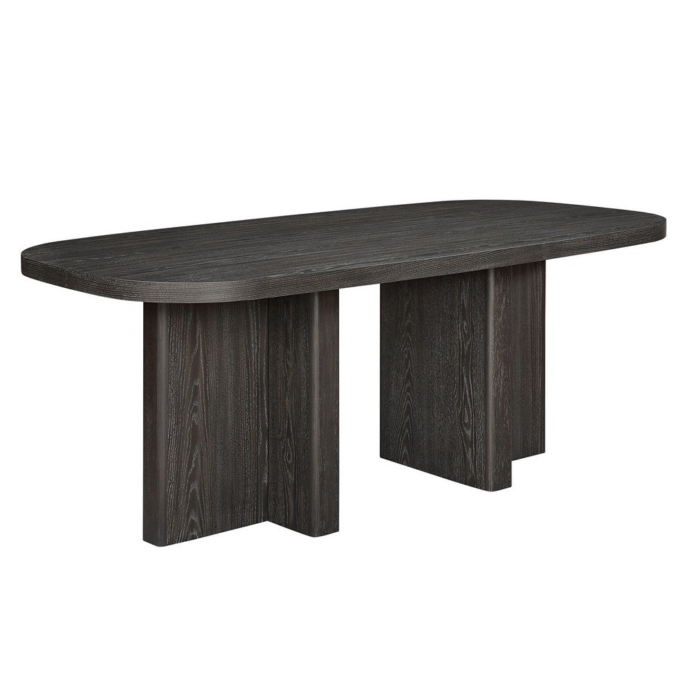 Bendy Modern Oval Dining Table | Dual Pedestal Base | Dark Brown | 82"