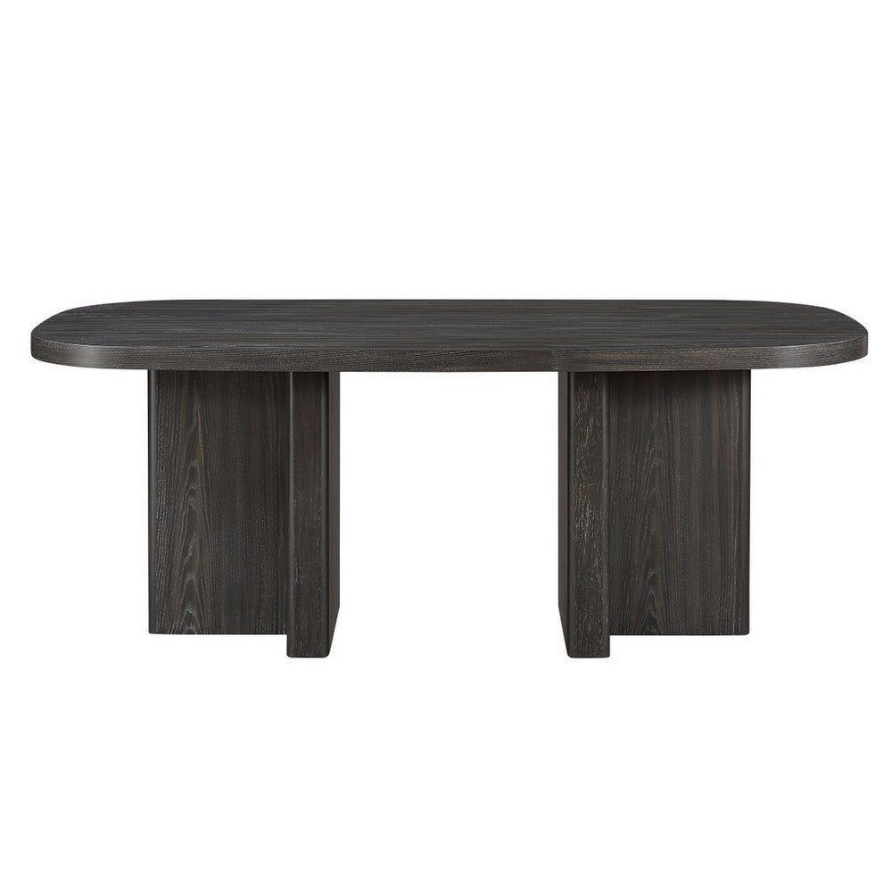 Bendy Modern Oval Dining Table | Dual Pedestal Base | Dark Brown | 82"
