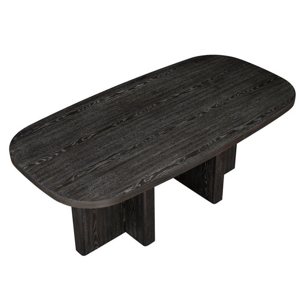 Bendy Modern Oval Dining Table | Dual Pedestal Base | Dark Brown | 82"