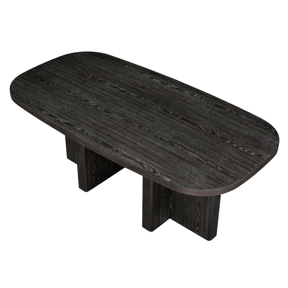Bendy Modern Oval Dining Table | Dual Pedestal Base | Dark Brown | 82"