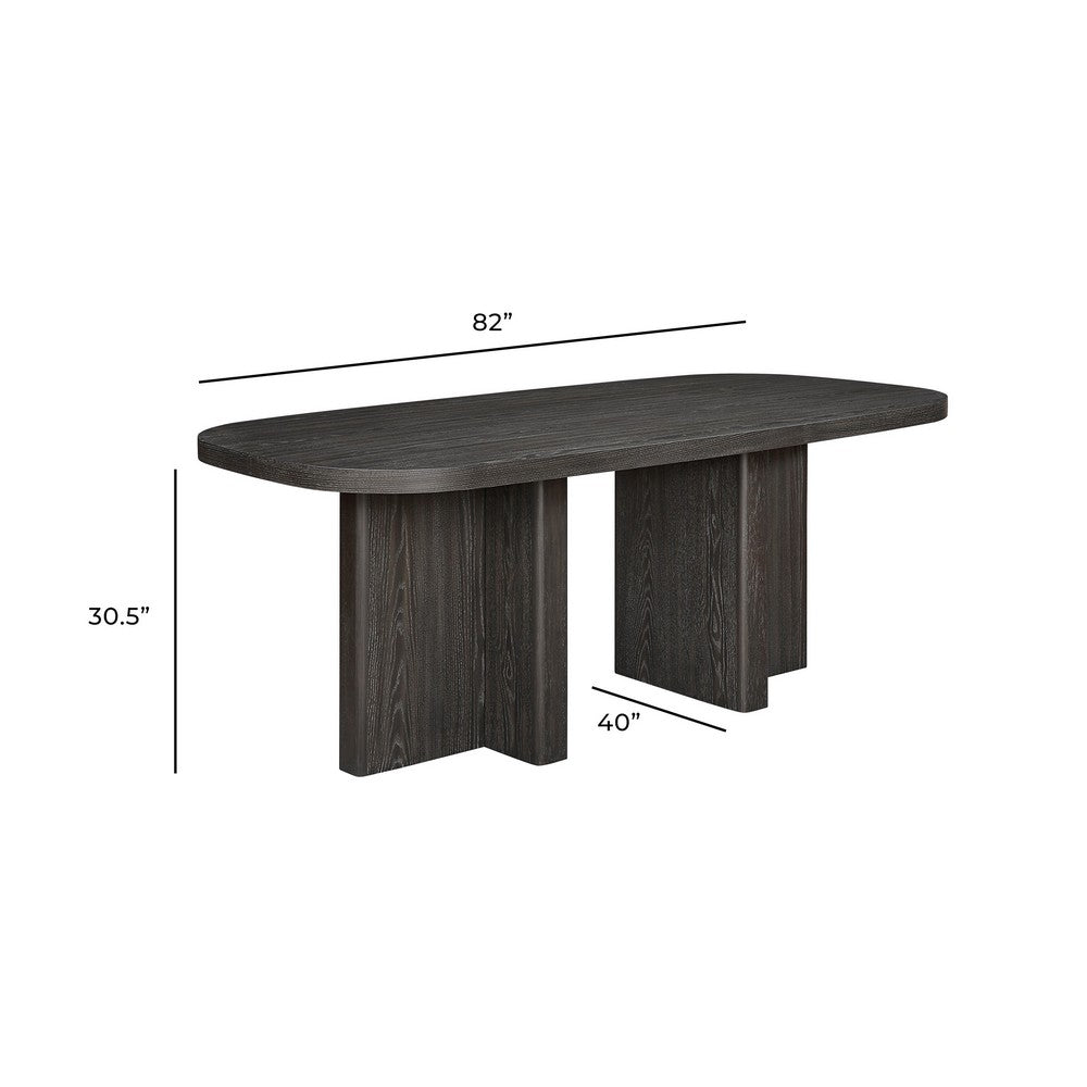Bendy Modern Oval Dining Table | Dual Pedestal Base | Dark Brown | 82"