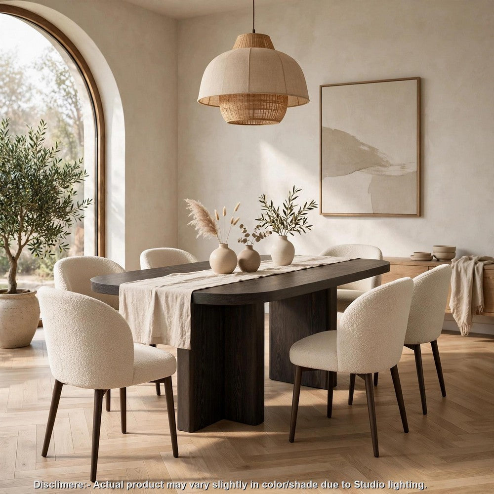 Bendy Modern Oval Dining Table | Dual Pedestal Base | Dark Brown | 82"