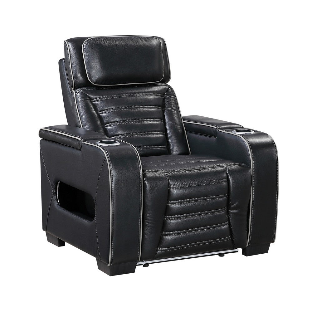 Cyrus Power Recliner | Heat Massage, USB Ports, LED | Black Leather