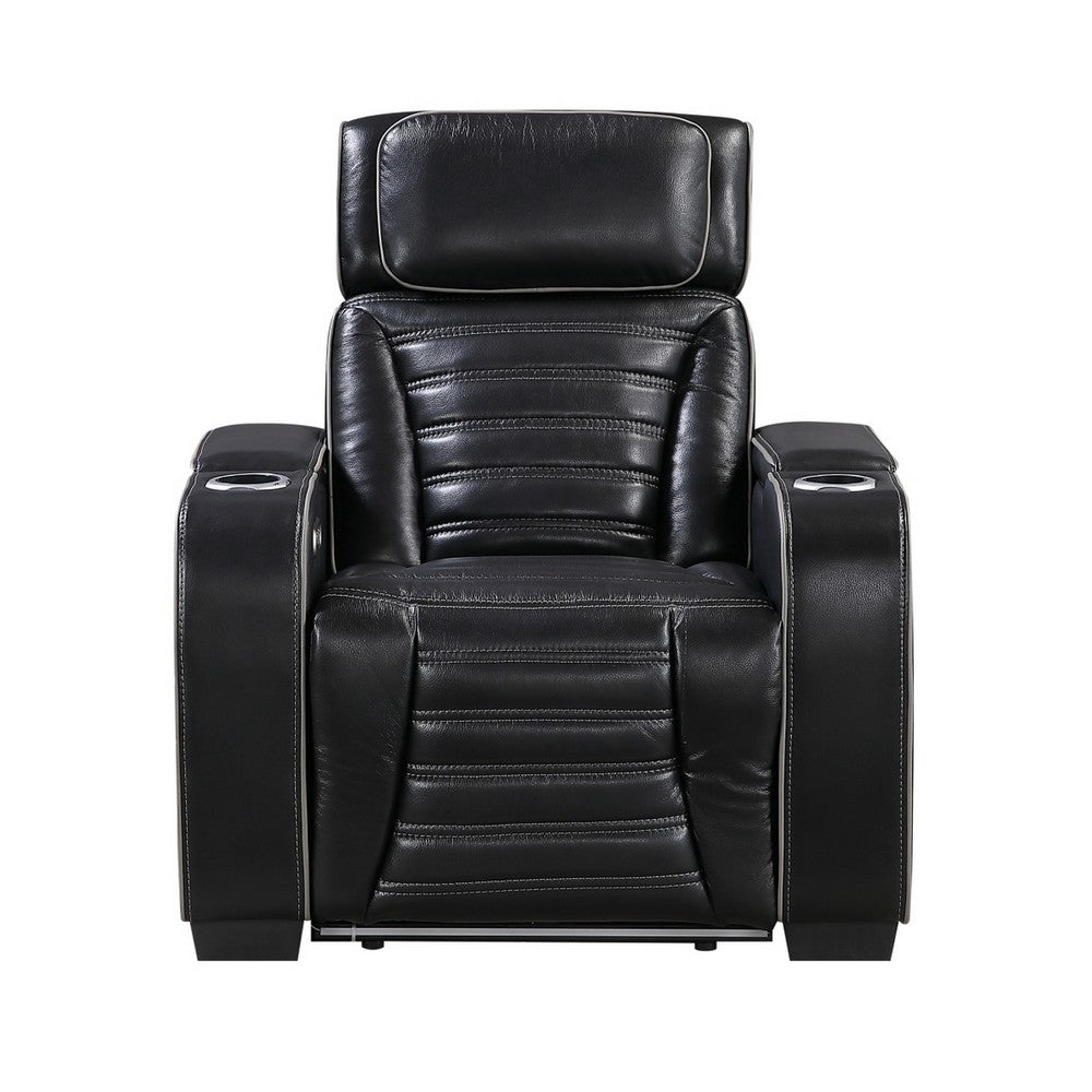 Cyrus Power Recliner | Heat Massage, USB Ports, LED | Black Leather