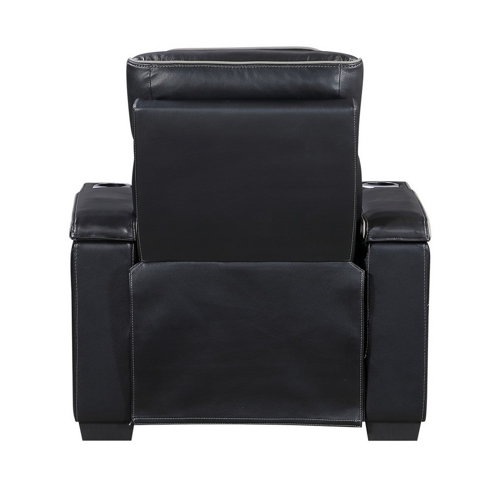 Cyrus Power Recliner | Heat Massage, USB Ports, LED | Black Leather
