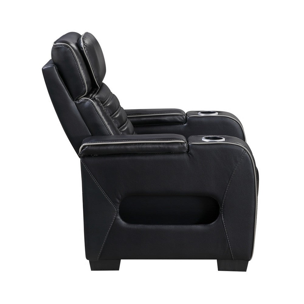 Cyrus Power Recliner | Heat Massage, USB Ports, LED | Black Leather