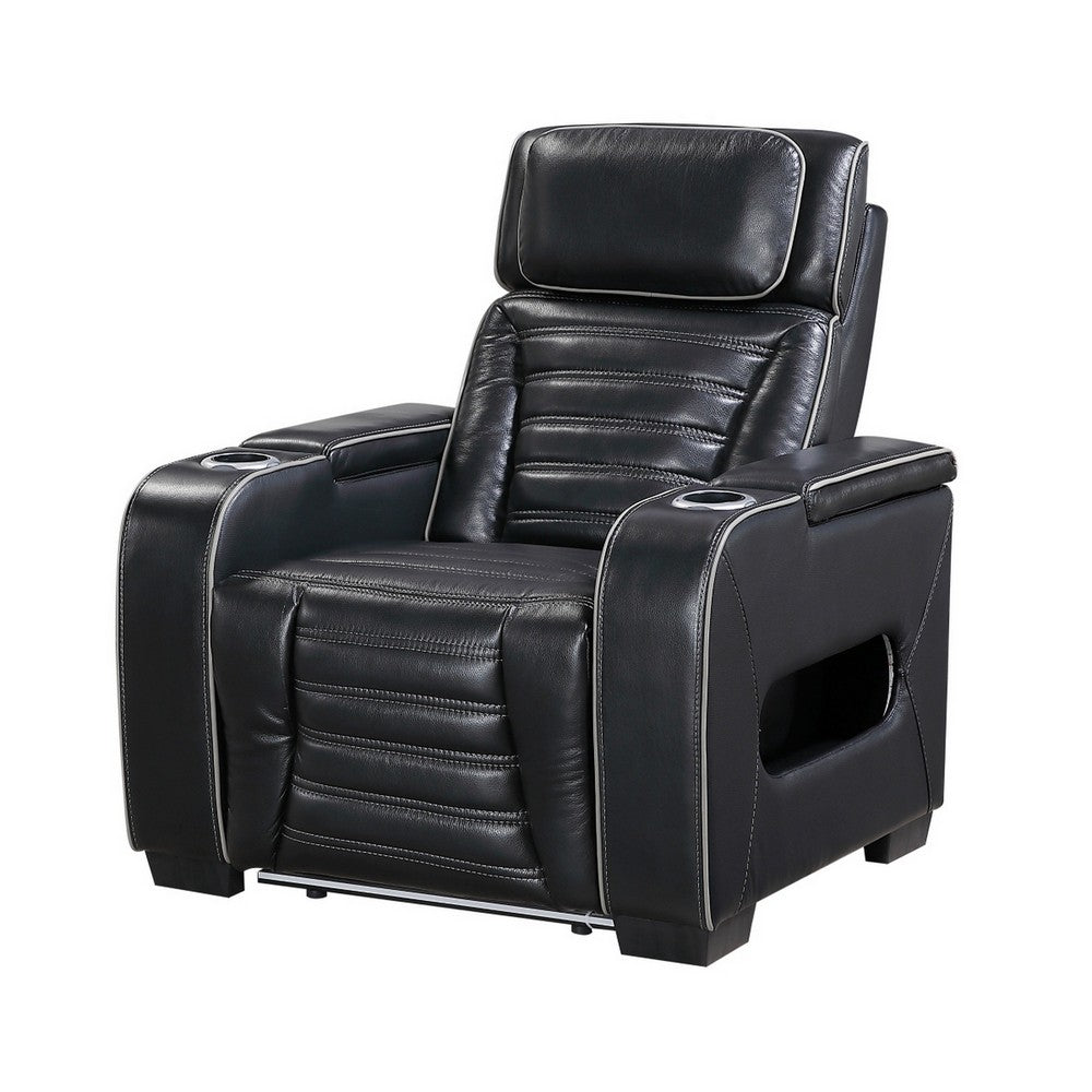 Cyrus Power Recliner | Heat Massage, USB Ports, LED | Black Leather