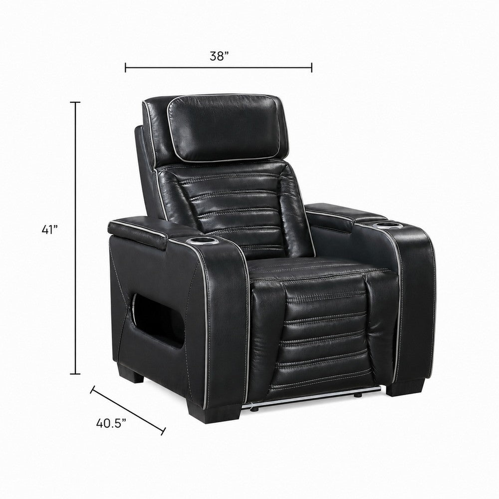 Cyrus Power Recliner | Heat Massage, USB Ports, LED | Black Leather