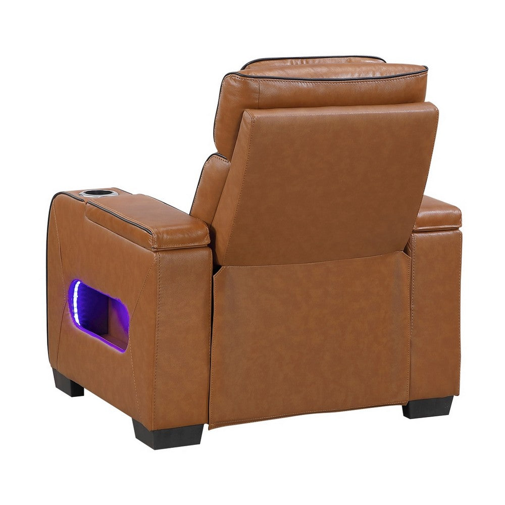 Cyrus Power Recliner |Heat Massage, USB Ports, LED | Brown Leather