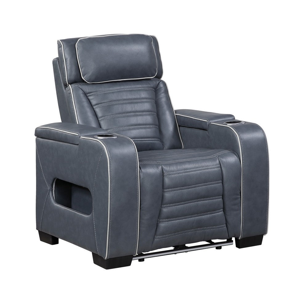 Cyrus Power Recliner |Heat Massage, USB Ports, LED | Blue Leather