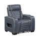 Cyrus Power Recliner |Heat Massage, USB Ports, LED | Blue Leather