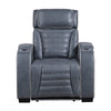 Cyrus Power Recliner |Heat Massage, USB Ports, LED | Blue Leather
