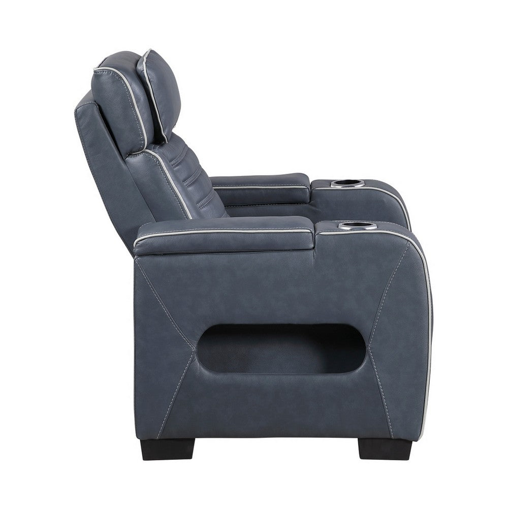 Cyrus Power Recliner |Heat Massage, USB Ports, LED | Blue Leather