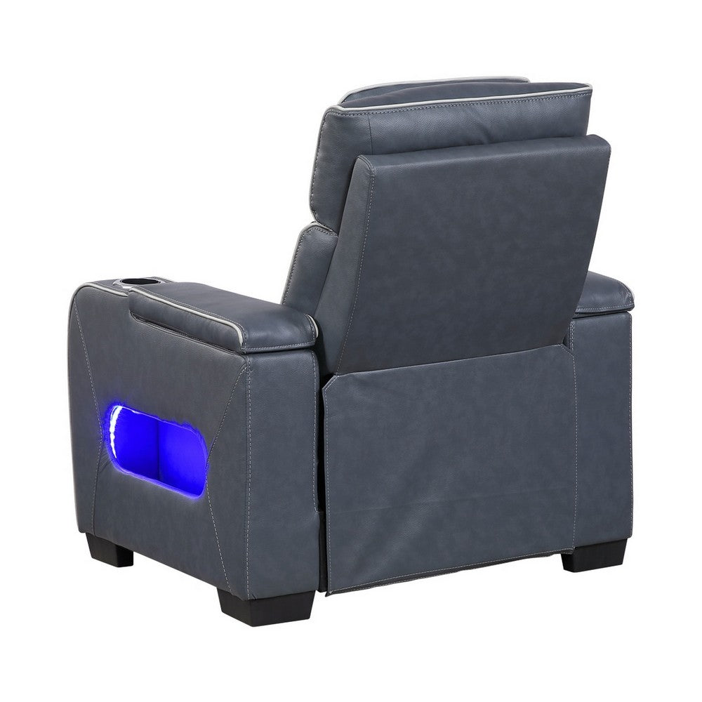 Cyrus Power Recliner |Heat Massage, USB Ports, LED | Blue Leather
