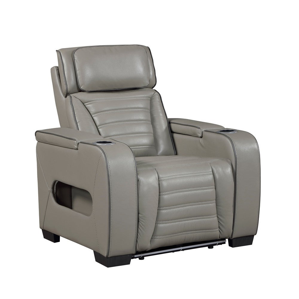 Cyrus Power Recliner | Heat Massage, USB Ports, LED | Gray Leather