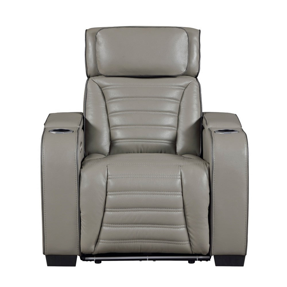 Cyrus Power Recliner | Heat Massage, USB Ports, LED | Gray Leather