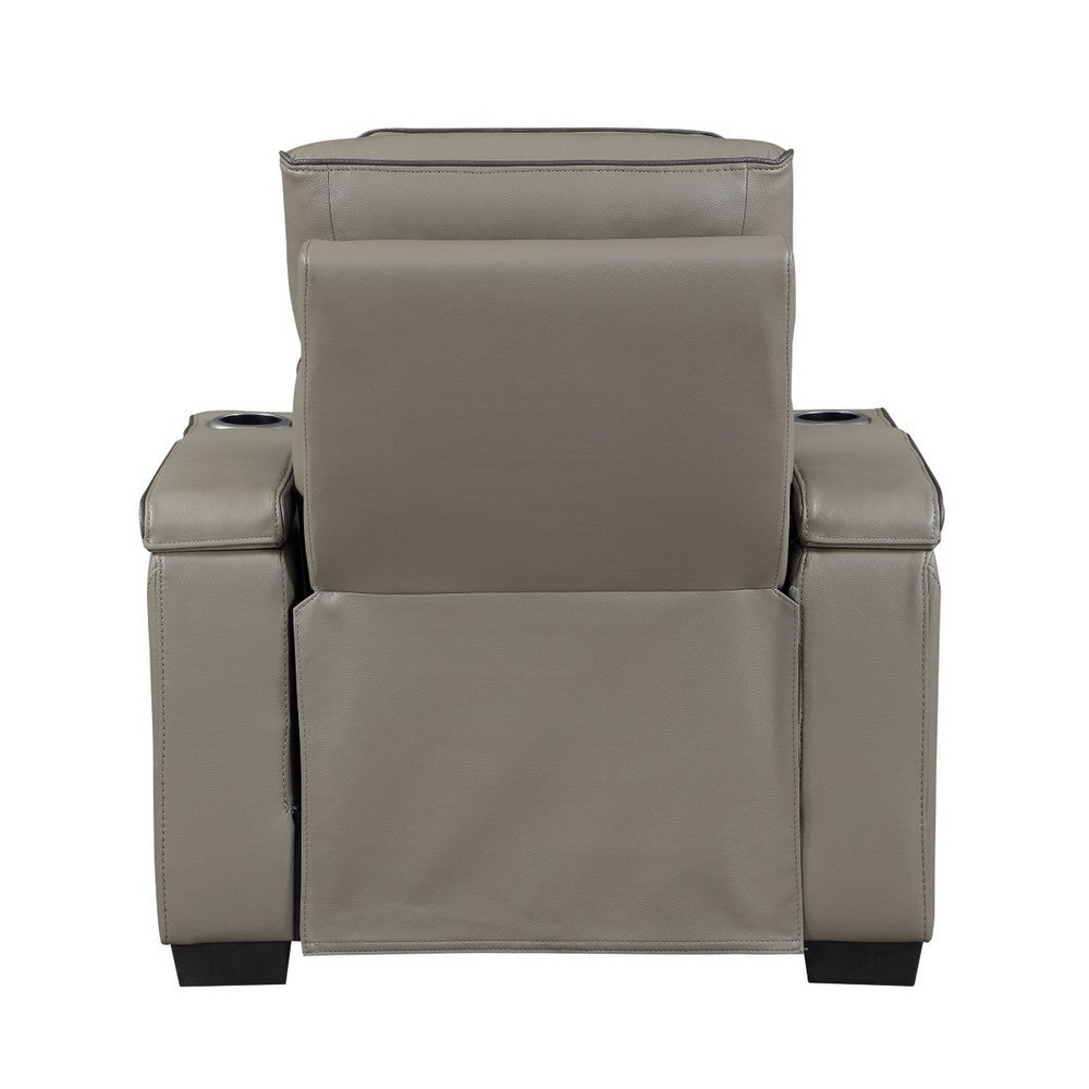 Cyrus Power Recliner | Heat Massage, USB Ports, LED | Gray Leather