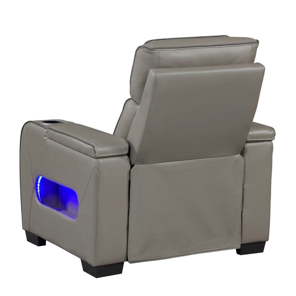 Cyrus Power Recliner | Heat Massage, USB Ports, LED | Gray Leather