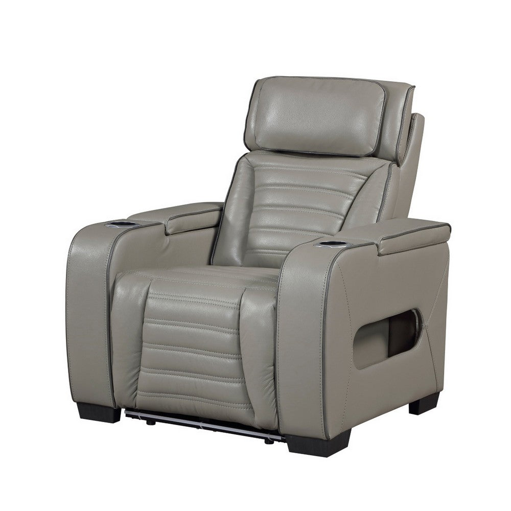 Cyrus Power Recliner | Heat Massage, USB Ports, LED | Gray Leather