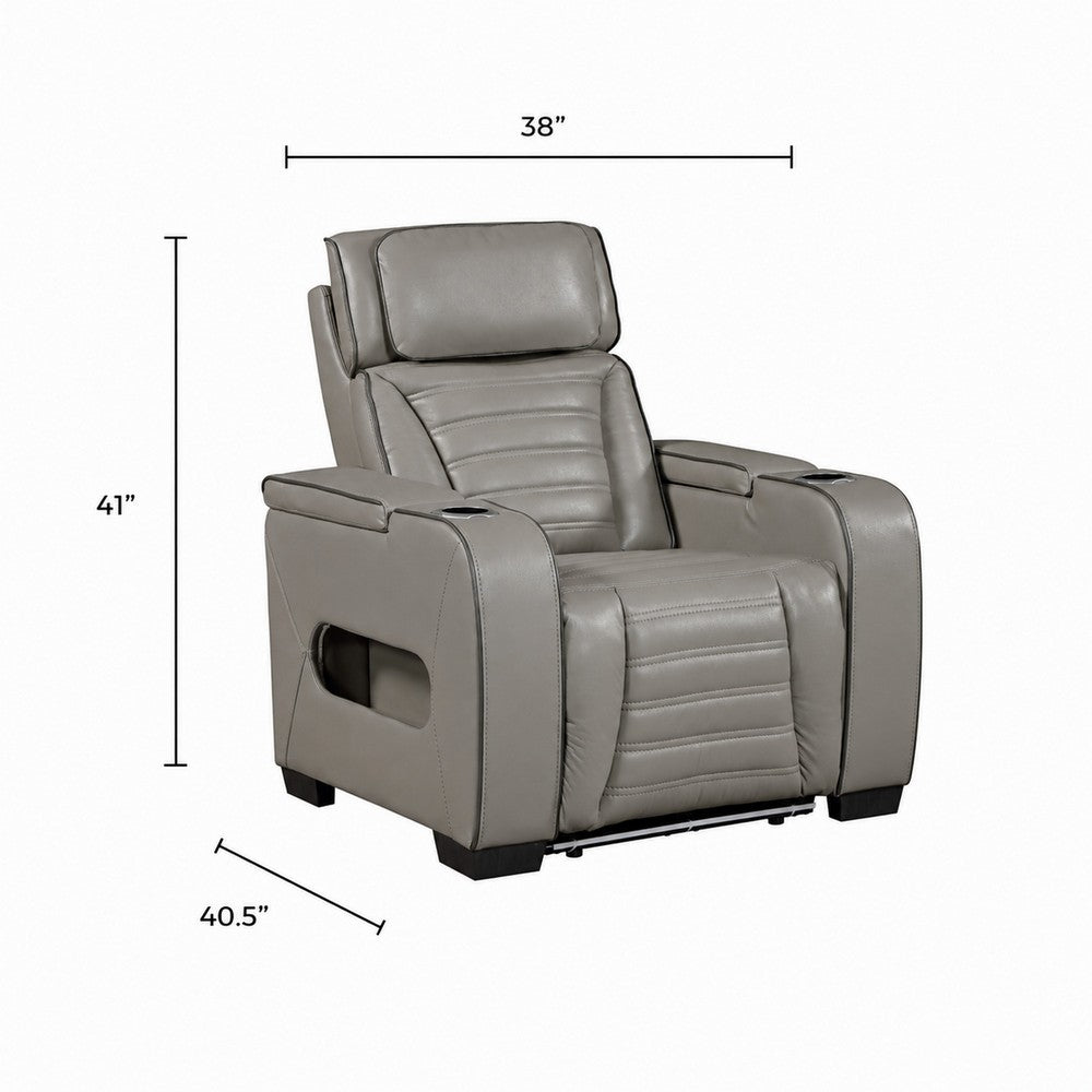 Cyrus Power Recliner | Heat Massage, USB Ports, LED | Gray Leather