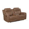 Berty Double Reclining Loveseat | Console and Cup Holders | Brown Fabric