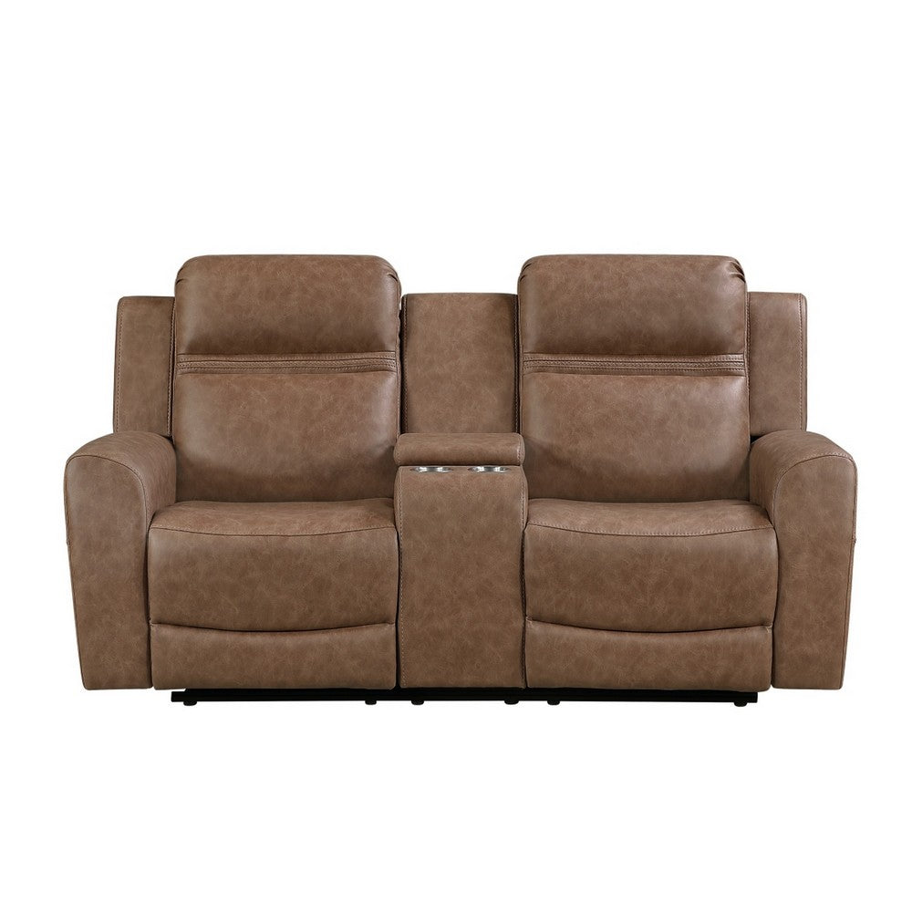 Berty Double Reclining Loveseat | Console and Cup Holders | Brown Fabric