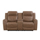 Berty Double Reclining Loveseat | Console and Cup Holders | Brown Fabric