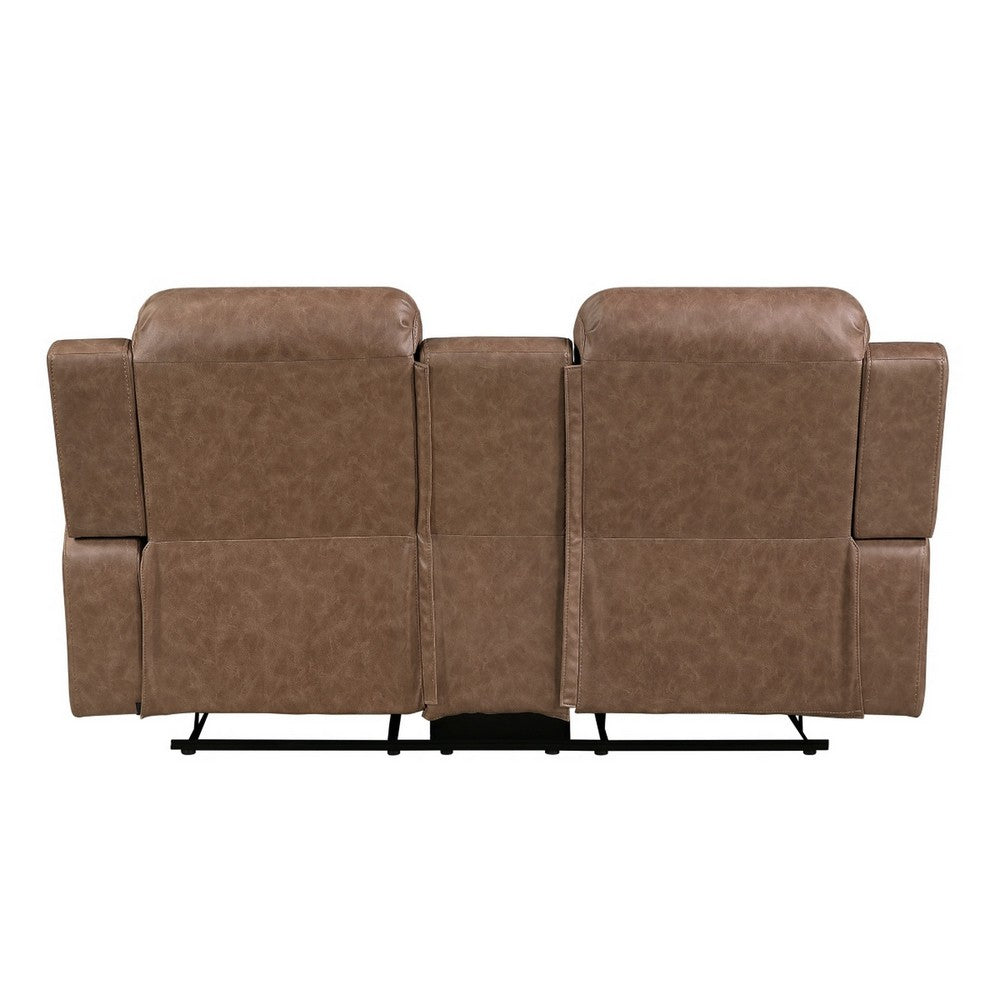 Berty Double Reclining Loveseat | Console and Cup Holders | Brown Fabric