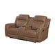 Berty Double Reclining Loveseat | Console and Cup Holders | Brown Fabric