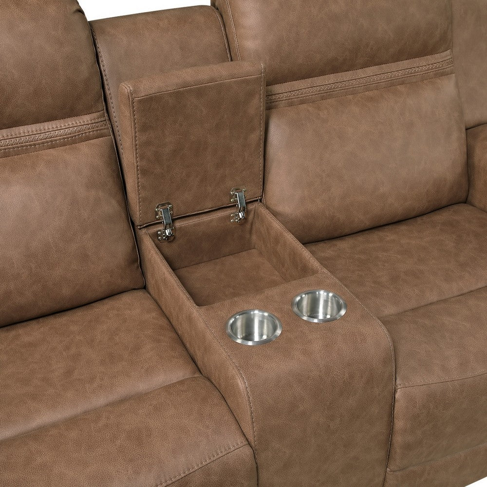 Berty Double Reclining Loveseat | Console and Cup Holders | Brown Fabric