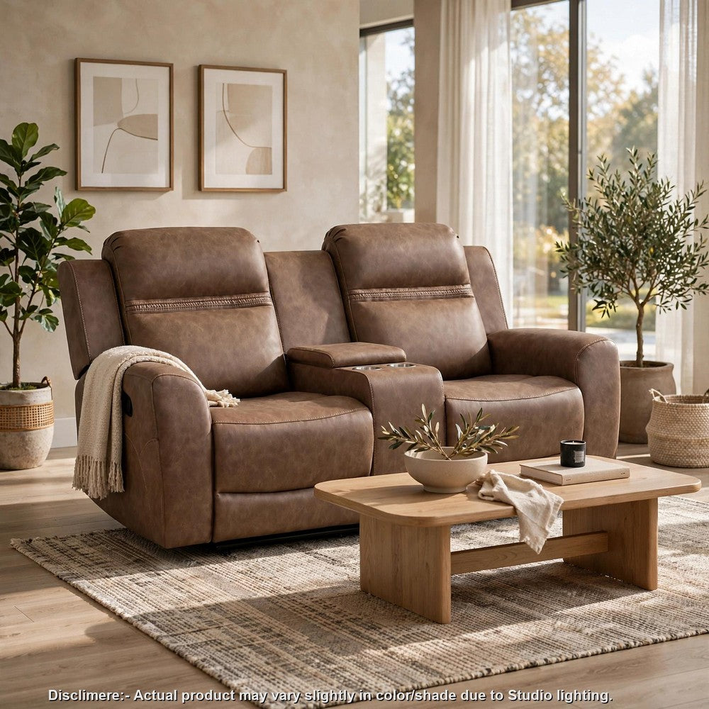 Berty Double Reclining Loveseat | Console and Cup Holders | Brown Fabric