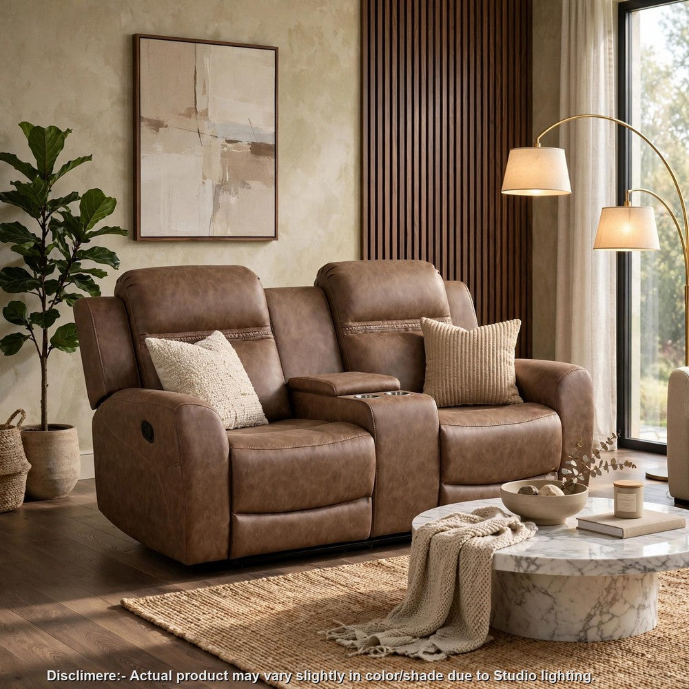 Berty Double Reclining Loveseat | Console and Cup Holders | Brown Fabric