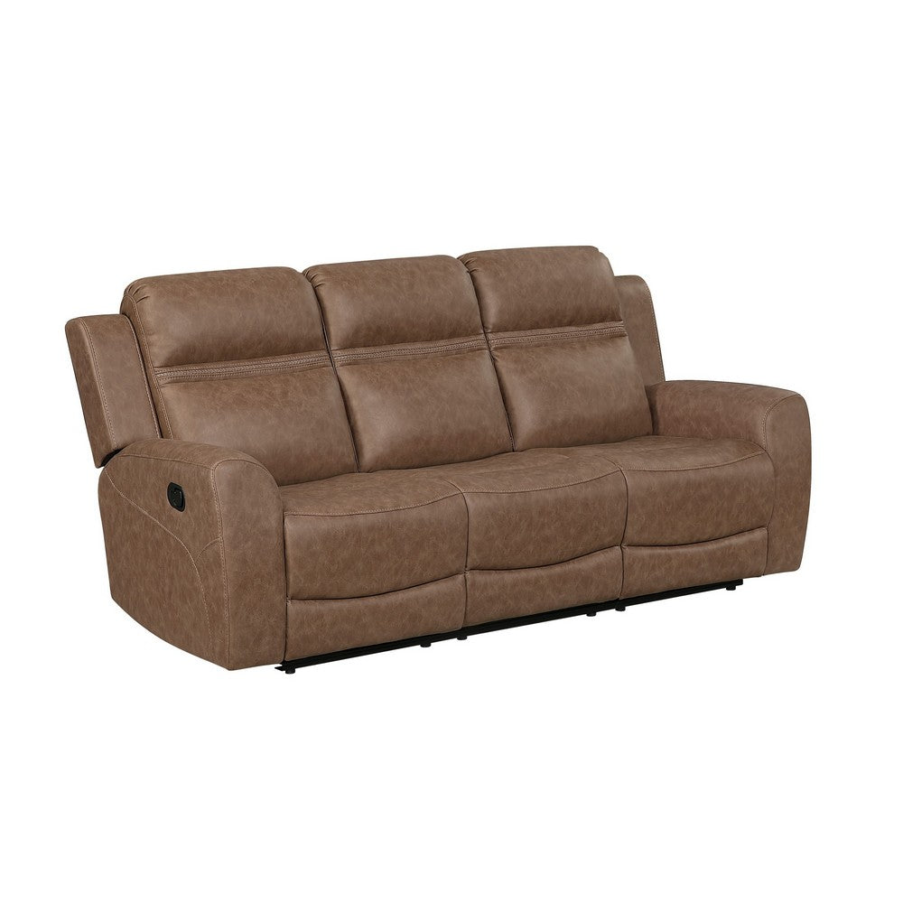 Berty Double Reclining Sofa | Tab Pull | Metal Frame | Brown Microfiber