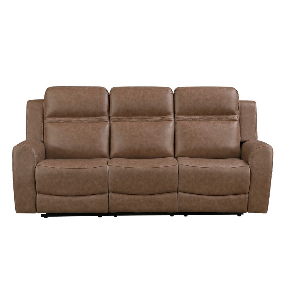 Berty Double Reclining Sofa | Tab Pull | Metal Frame | Brown Microfiber