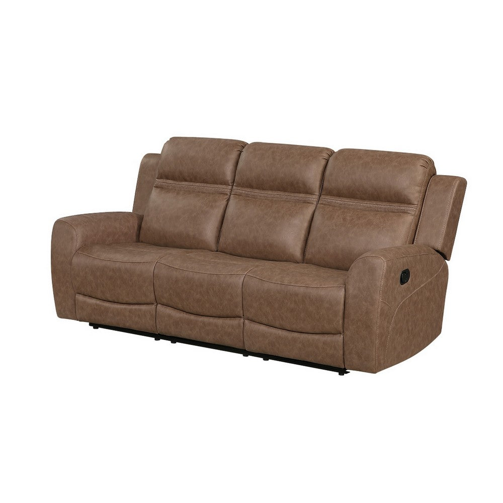 Berty Double Reclining Sofa | Tab Pull | Metal Frame | Brown Microfiber