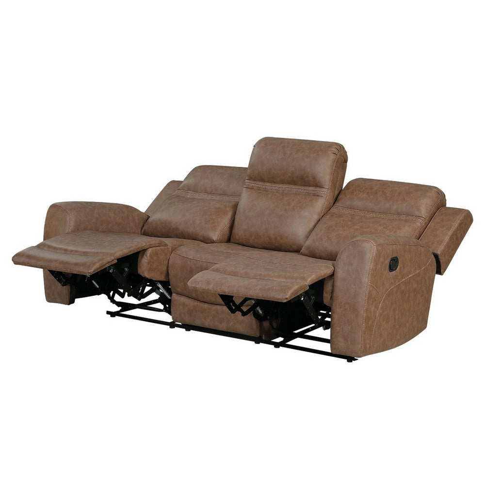Berty Double Reclining Sofa | Tab Pull | Metal Frame | Brown Microfiber