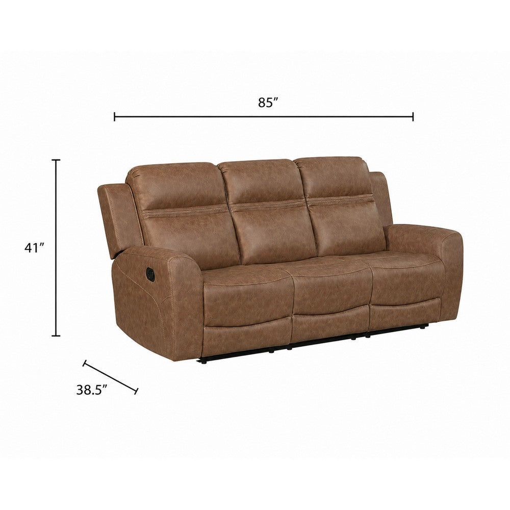 Berty Double Reclining Sofa | Tab Pull | Metal Frame | Brown Microfiber