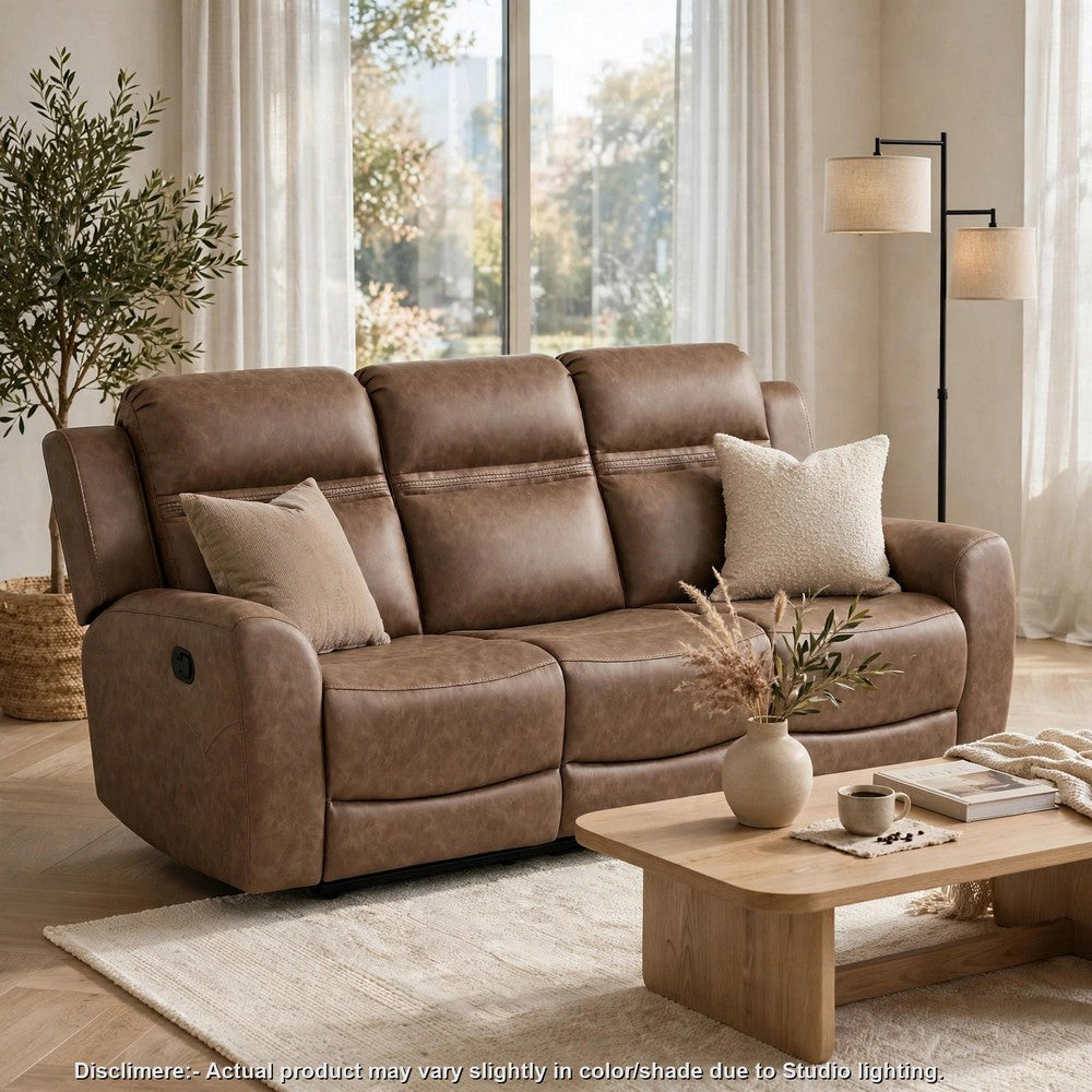 Berty Double Reclining Sofa | Tab Pull | Metal Frame | Brown Microfiber