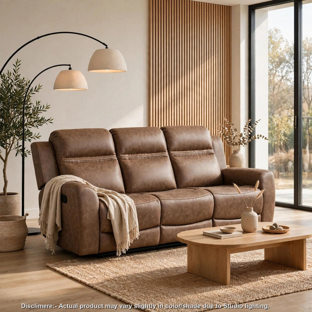 Berty Double Reclining Sofa | Tab Pull | Metal Frame | Brown Microfiber