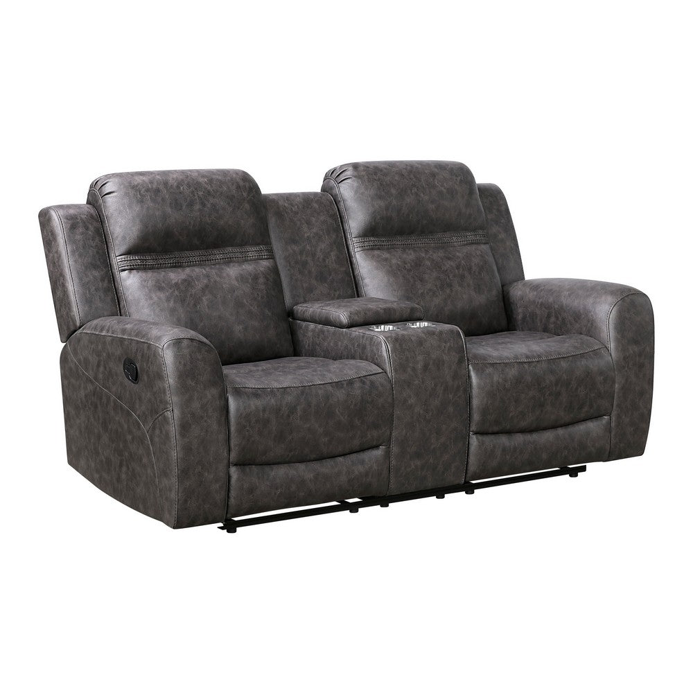Berty Double Reclining Loveseat | Console and Cup Holders | Gray Fabric